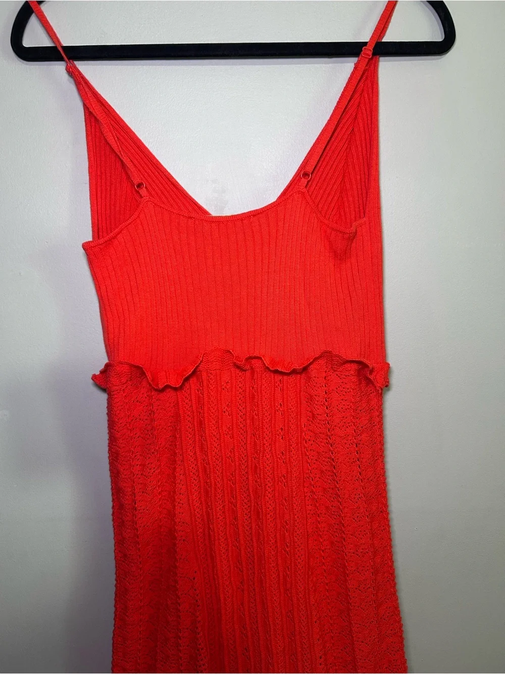 House of Harlow 1960 Red Crochet Knit Ruffle Maxi Dress Medium Boho